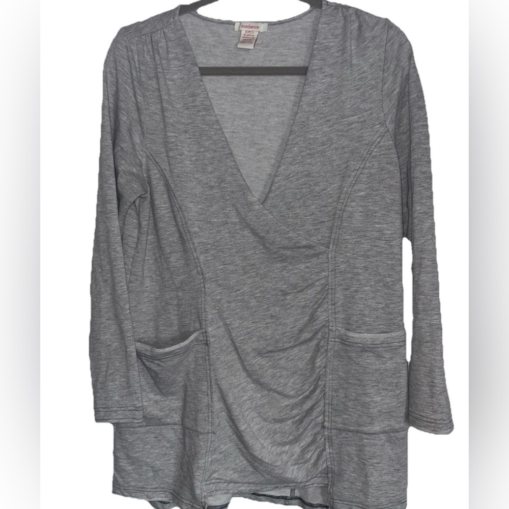 Sundance “Loulou” Pullover Tunic V-Neck Faux Wrap Grey Sweater Women’s Size L